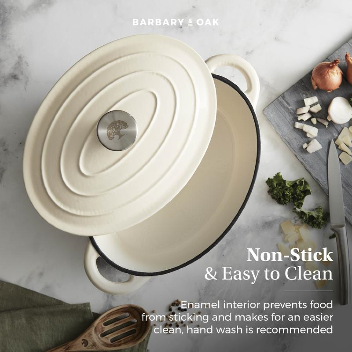 BARBARY&OAK Oval Støpejernsgryte, 29cm, Kremhvit, 3 liter - Bilde 7