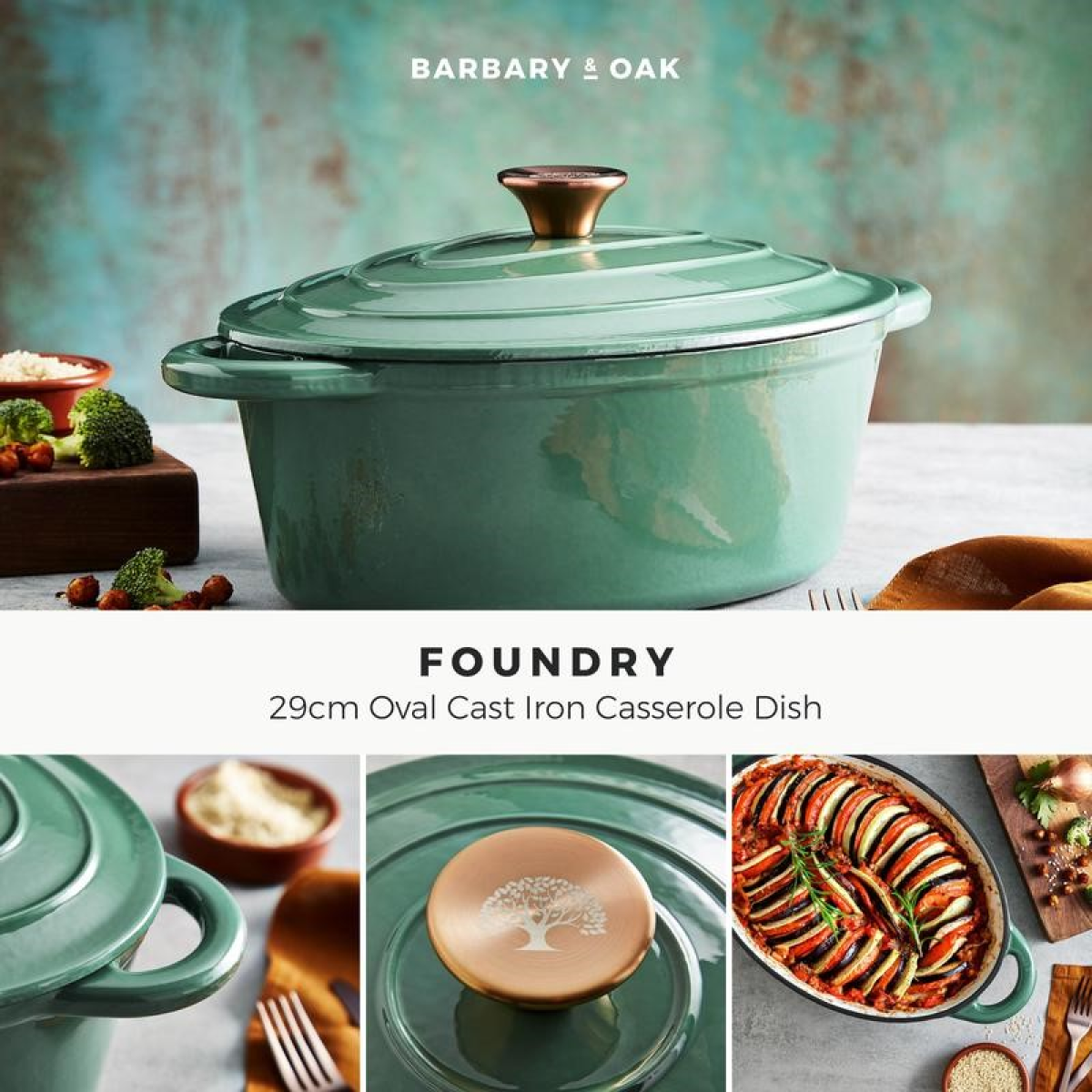 BARBARY&OAK Oval Støpejernsgryte, 29cm, Grønn, 3 liter - Bilde 5