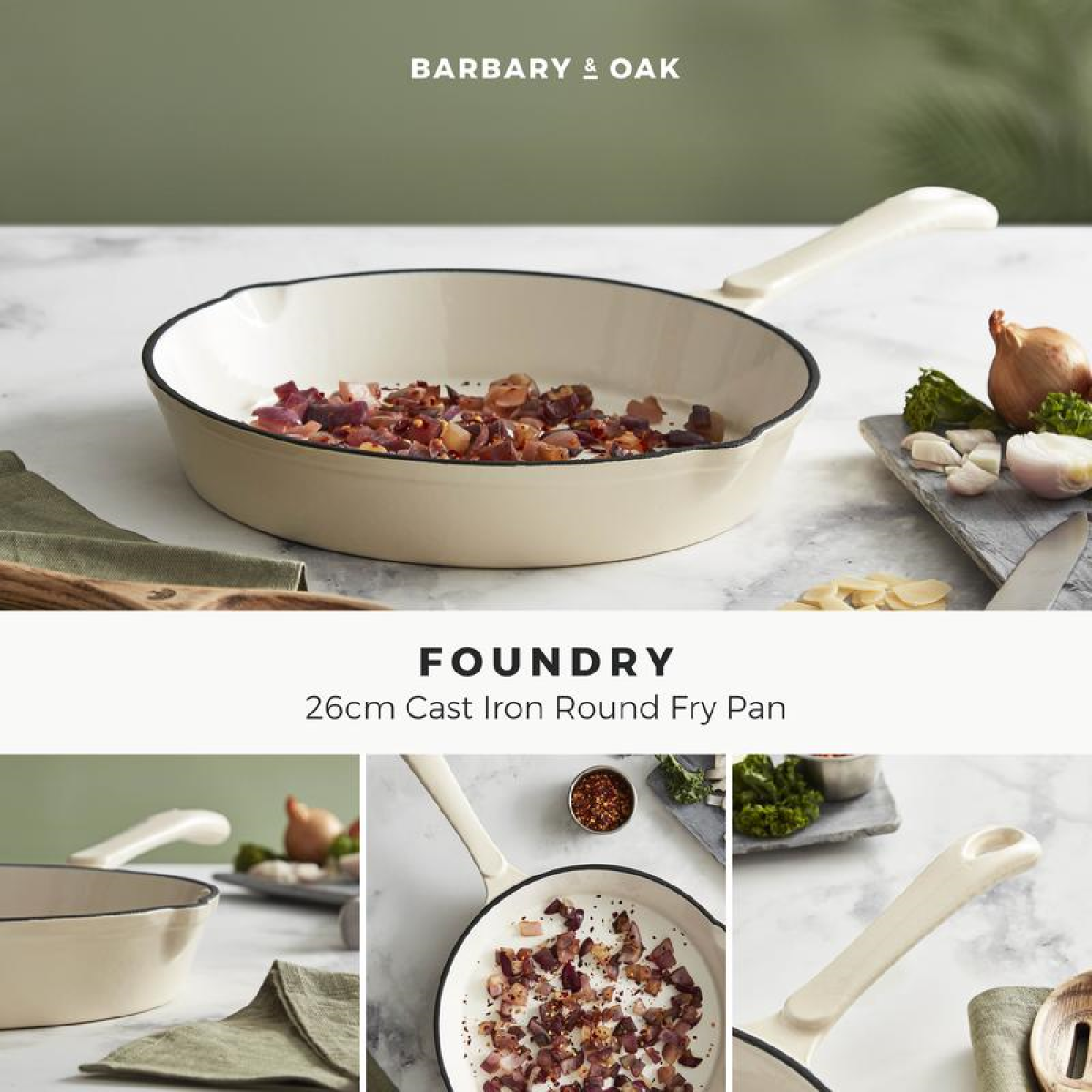 BARBARY&OAK Stekepanne i Støpejern Rund, 26cm, Kremhvit, 1 liter - Bilde 5