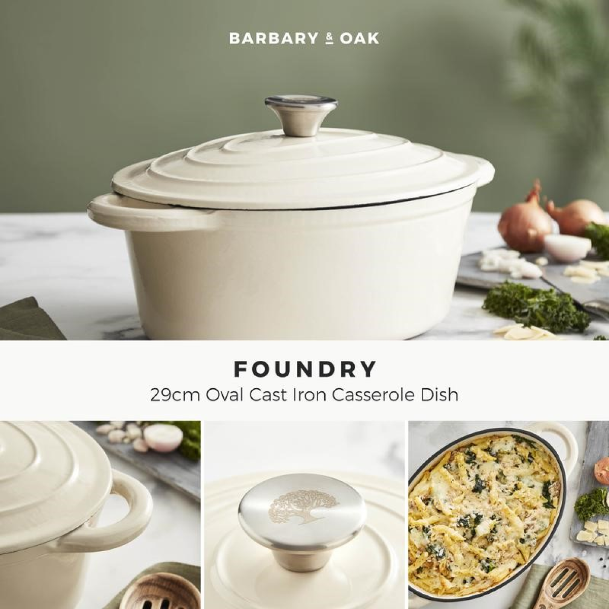 BARBARY&OAK Oval Støpejernsgryte, 29cm, Kremhvit, 3 liter - Bilde 6