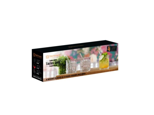 NACHTMANN Tastes Good Whiskyglass med sugerør i glass 4pk