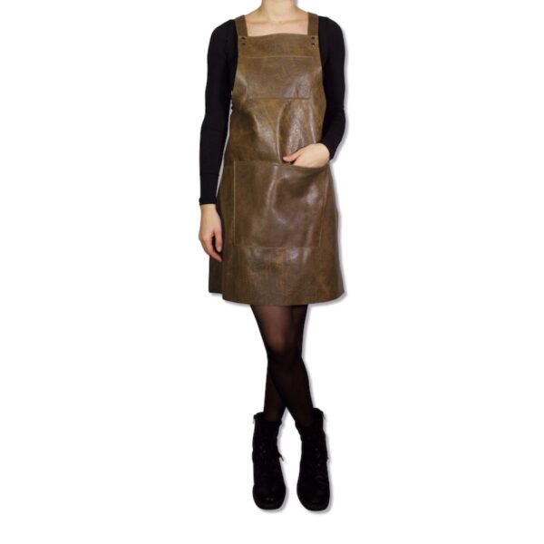 DUTCHDELUXES Suspender Forkle i skinn, Vintage Brun