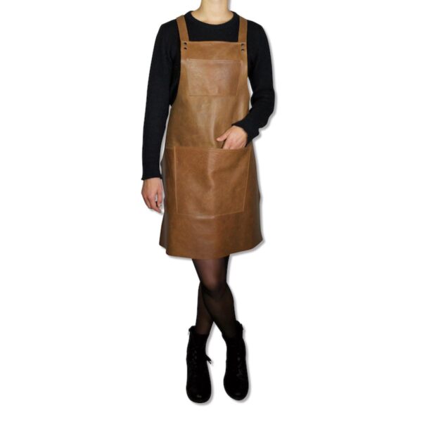 DUTCHDELUXES Suspender Forkle i skinn, Vintage Cognac