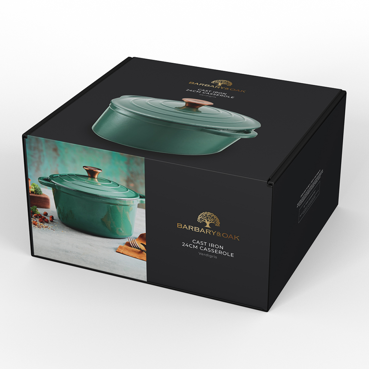 BARBARY&OAK Rund Støpejernsgryte, 24cm, Grønn, 4 liter - Bilde 3