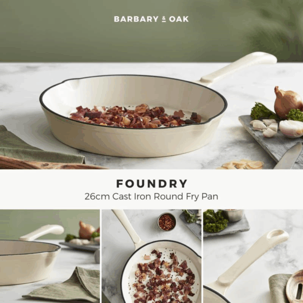 BARBARY&OAK Stekepanne i Støpejern Rund, 26cm, Kremhvit, 1 liter