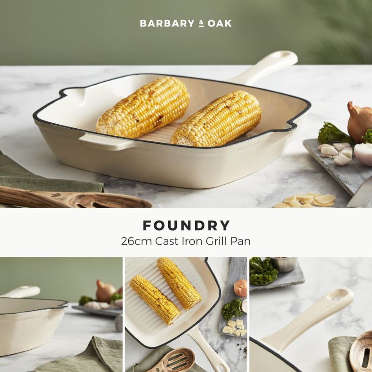 BARBARY&OAK Støpejern Grillpanne, 26cm, Kremhvit - Bilde 2