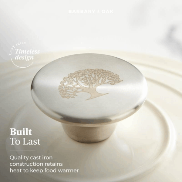 BARBARY&OAK Rund Støpejernsgryte, 20cm, Kremhvit, 2 liter