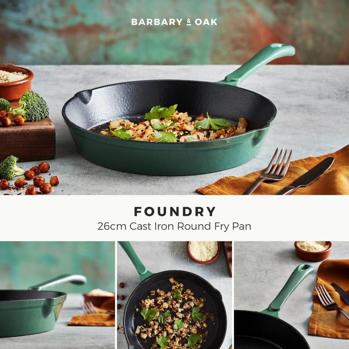 BARBARY&OAK Stekepanne i Støpejern Rund, 26cm, Grønn, 1 liter - Bilde 2