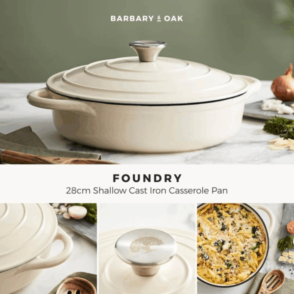 BARBARY&OAK Lav Støpejernsgryte, 28cm, Kremhvit