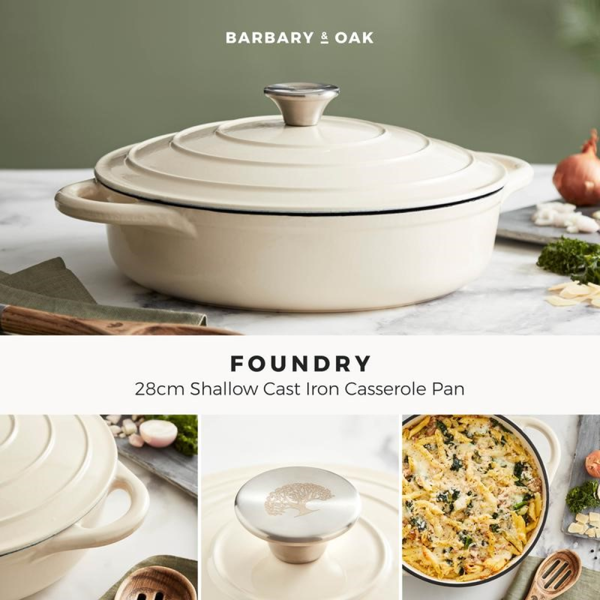 BARBARY&OAK Lav Støpejernsgryte, 28cm, Kremhvit - Bilde 2