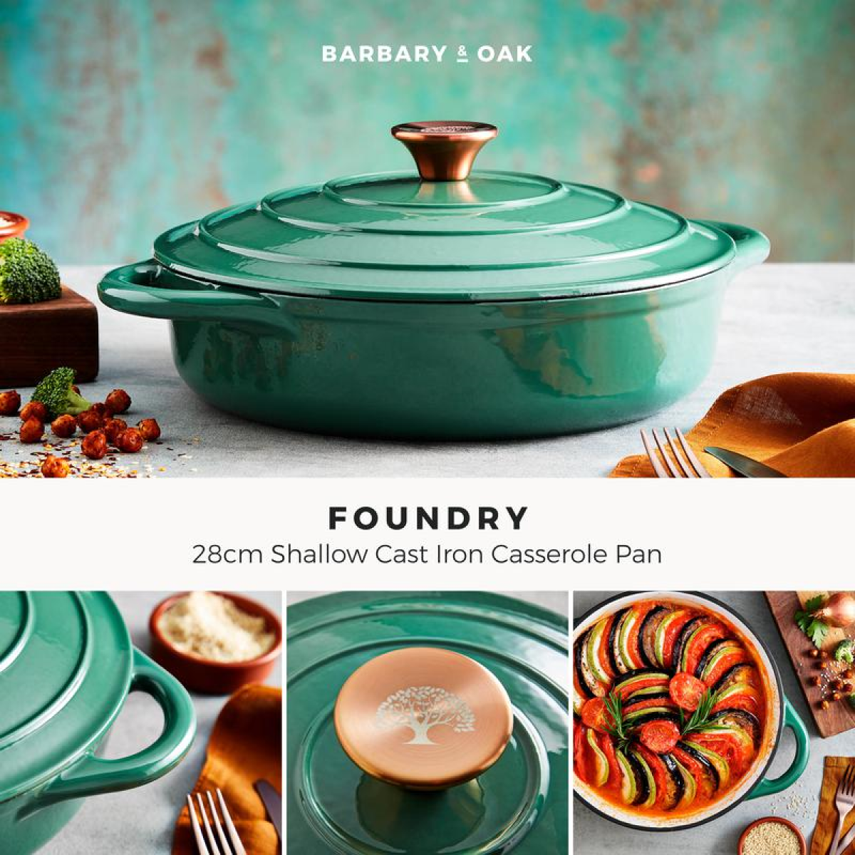 BARBARY&OAK Lav Støpejernsgryte, 28cm, Grønn - Bilde 2