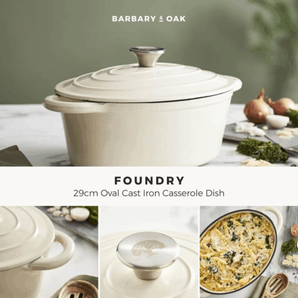 BARBARY&OAK Oval Støpejernsgryte, 29cm, Kremhvit, 3 liter